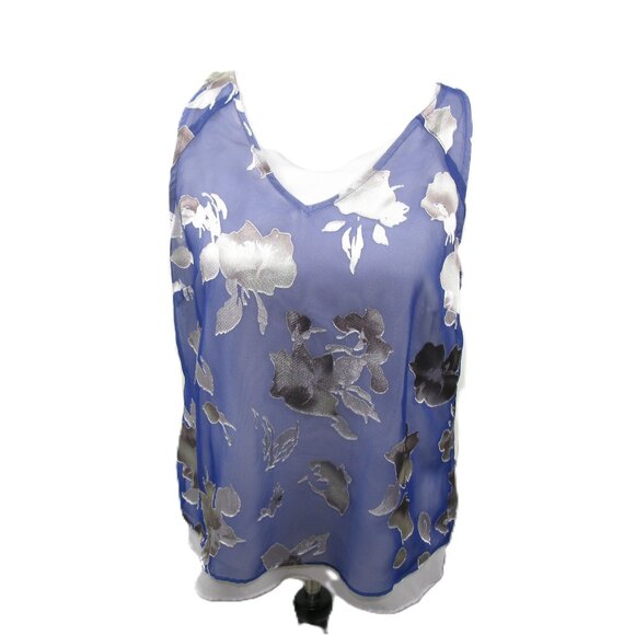 Unbranded  Blue/Silver Two Layer Semi-Sheer Tank Blouse Size Medium - Picture 1 of 5